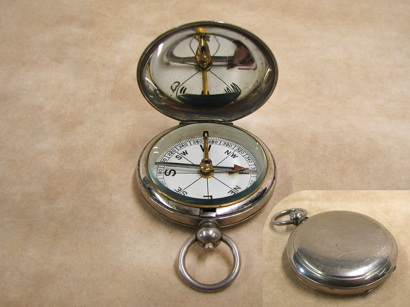 Early 20th century large nickel hunter cased pocket compass